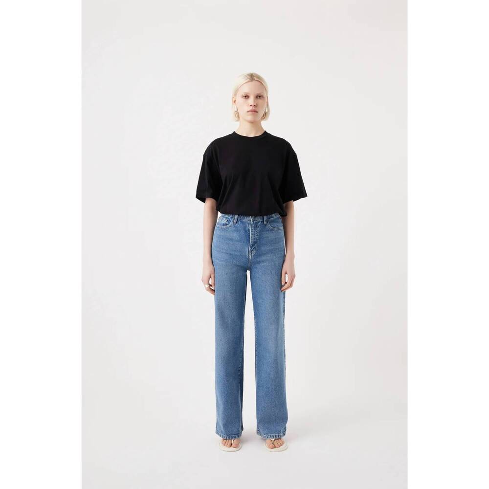 NEW OUTLAND DENIM ellie high wide leg jeans in meridian mid blue